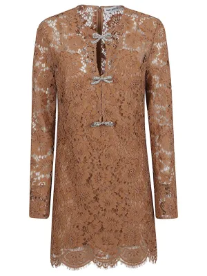 Tan Lace Bow Mini Dress