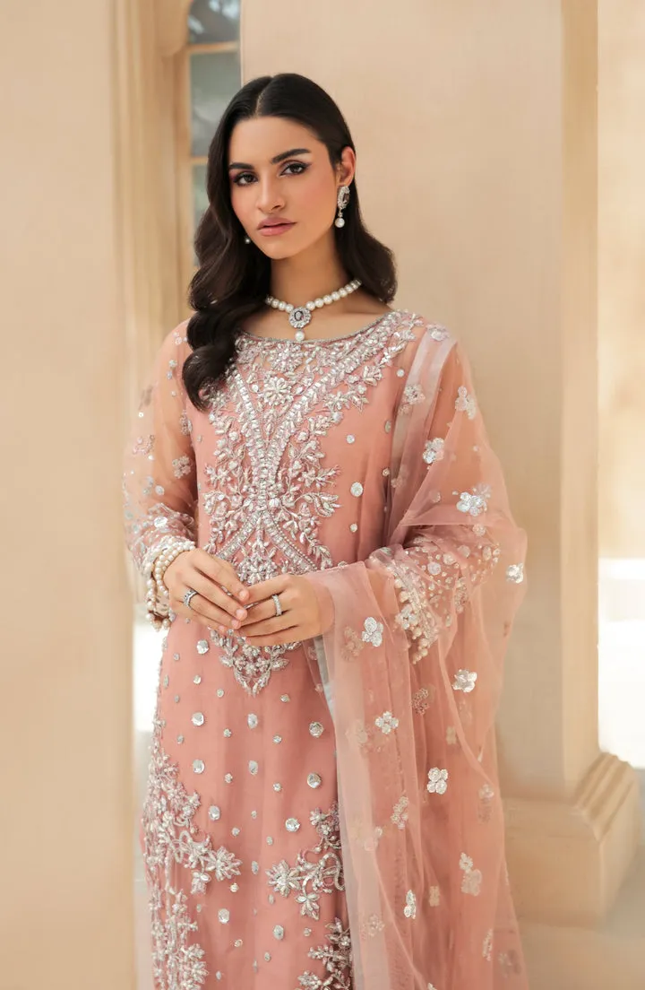 Tea Pink Heavily Embellished Pakistani Long Kameez Wedding Dress
