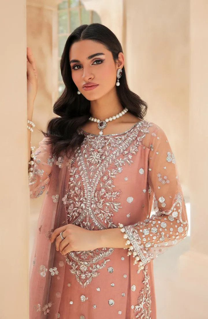 Tea Pink Heavily Embellished Pakistani Long Kameez Wedding Dress