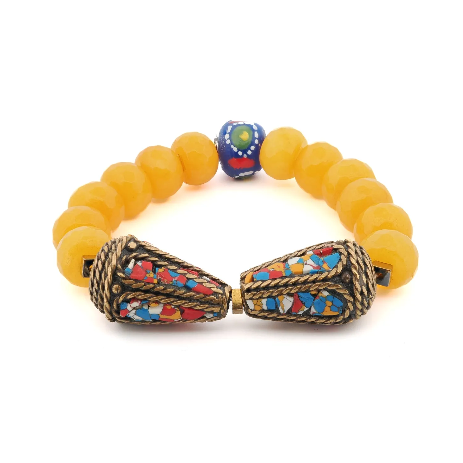 Tibetan Beaded Yellow Stone Chunky Unique Bracelet