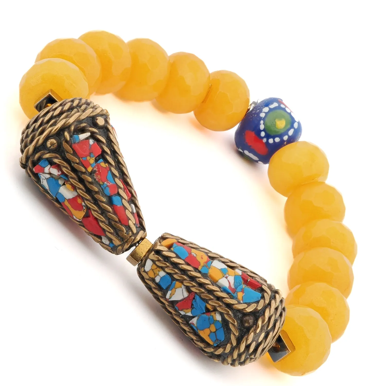 Tibetan Beaded Yellow Stone Chunky Unique Bracelet