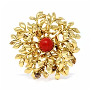 Tiffany & Co. 18 Karat Red Coral and Yellow Gold Brooch