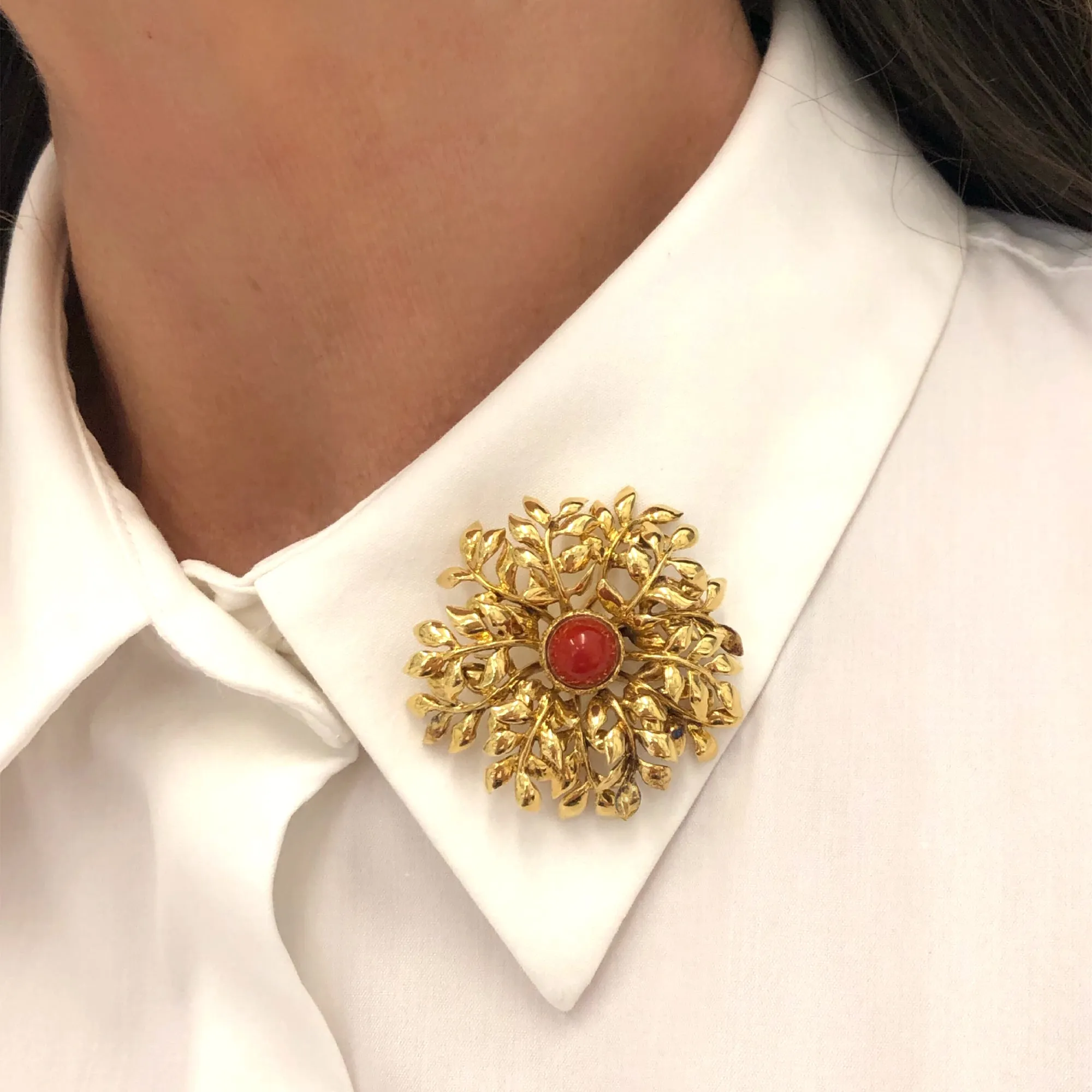 Tiffany & Co. 18 Karat Red Coral and Yellow Gold Brooch