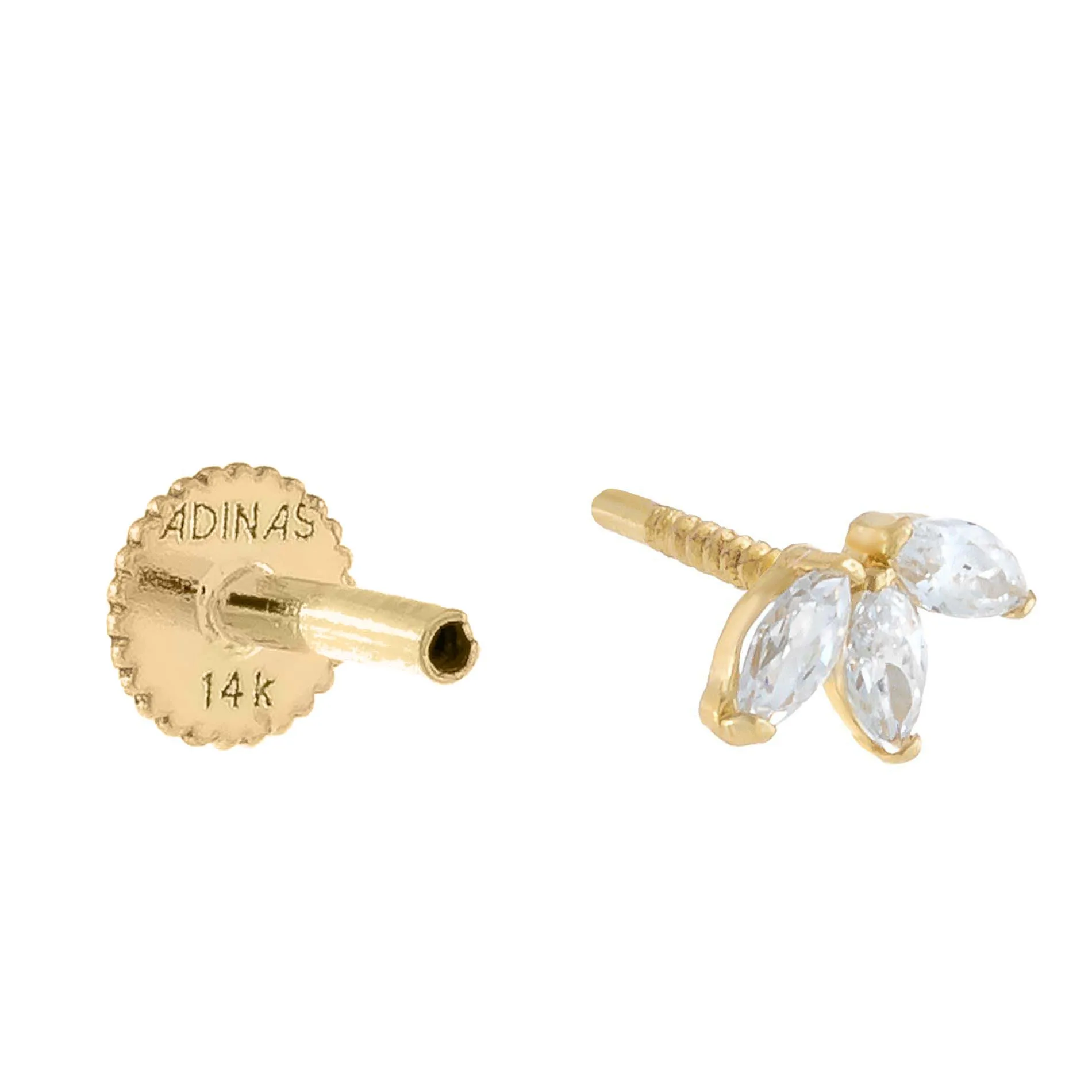 Tiny CZ Marquis Threaded Stud Earring 14K