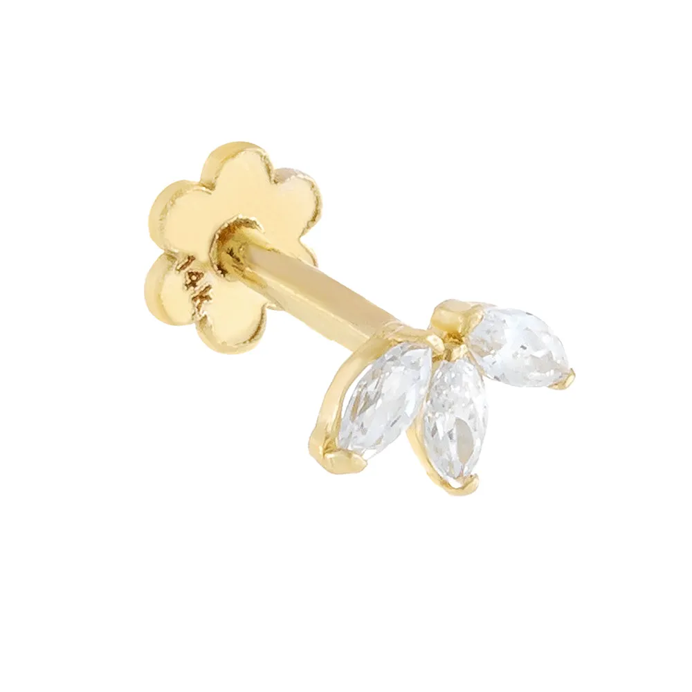 Tiny CZ Marquis Threaded Stud Earring 14K