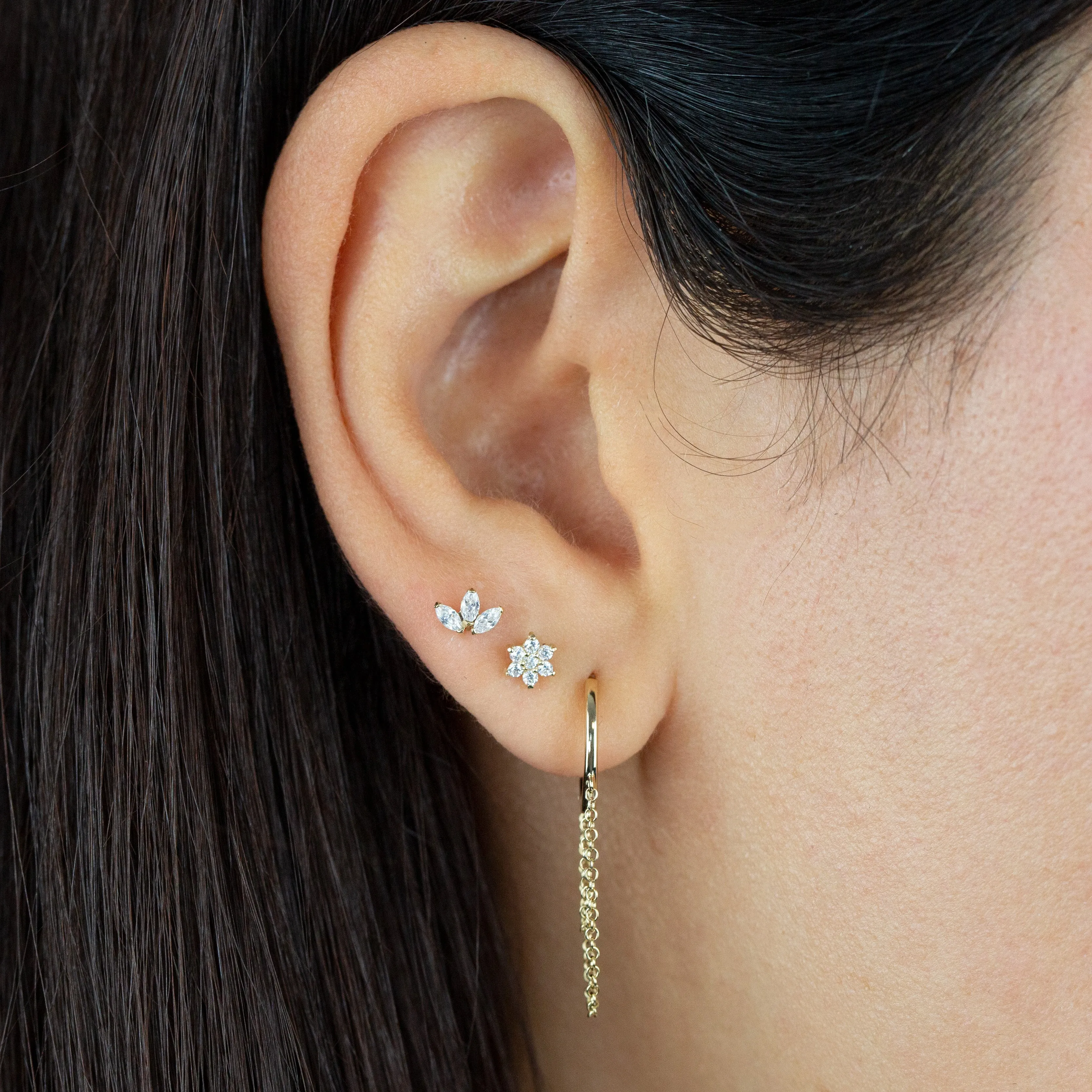 Tiny CZ Marquis Threaded Stud Earring 14K