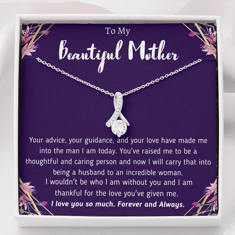 To My Beautiful Mother From Son Ribbon Necklace