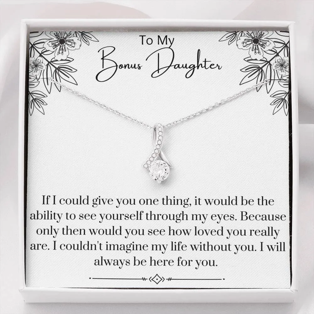 To My Bonus Daughter Ribbon Necklace