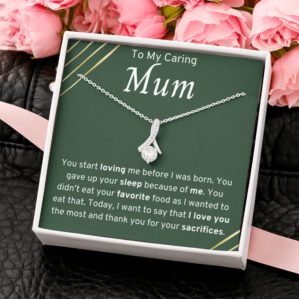 To My Caring Mum Ribbon Necklace