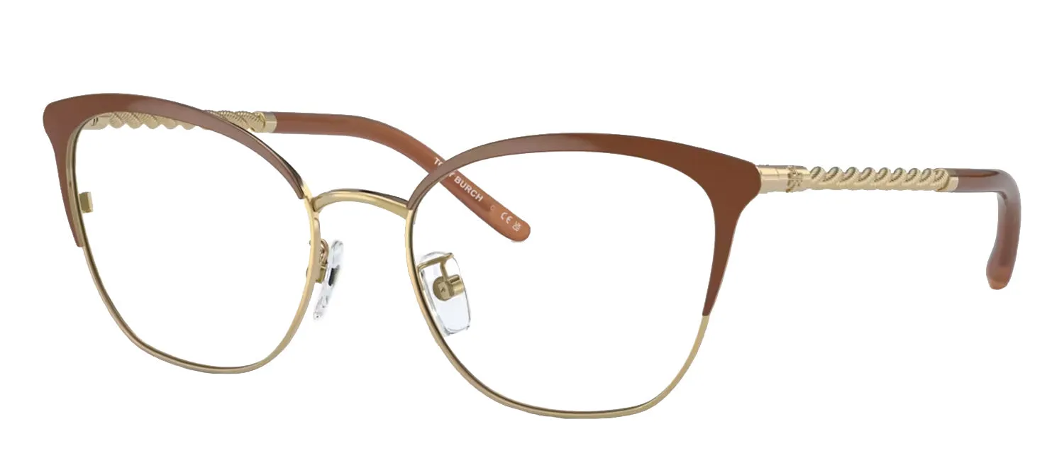 Tory Burch TY 1076 3342 Cat-Eye Metal Gold Eyeglasses with Logo Stamped Demo Lenses