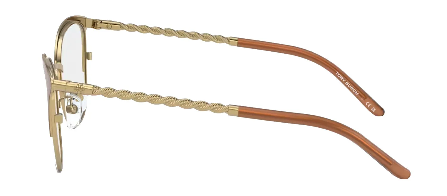 Tory Burch TY 1076 3342 Cat-Eye Metal Gold Eyeglasses with Logo Stamped Demo Lenses
