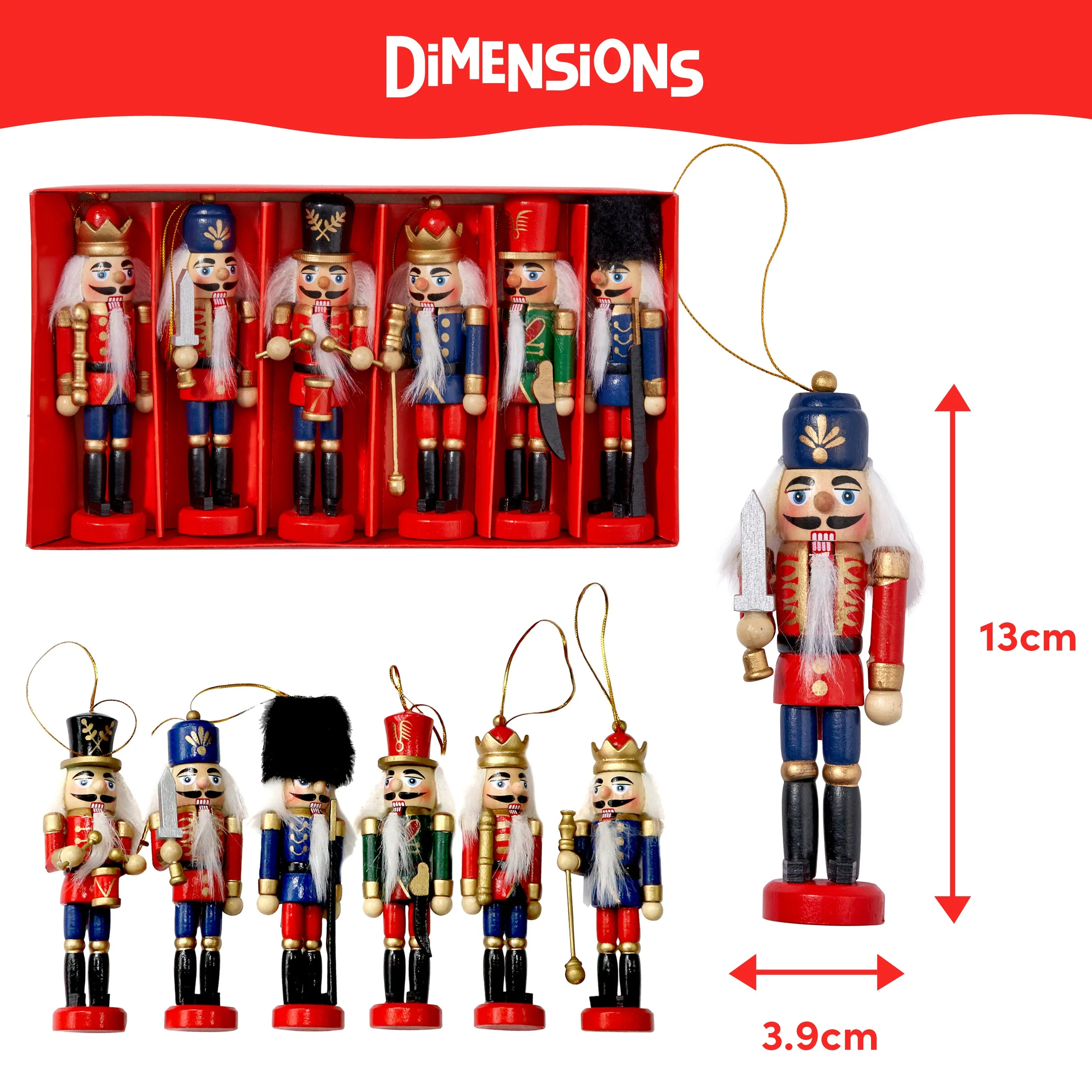 Traditional Wooden Nutcracker Soldier Christmas Tree Decorations