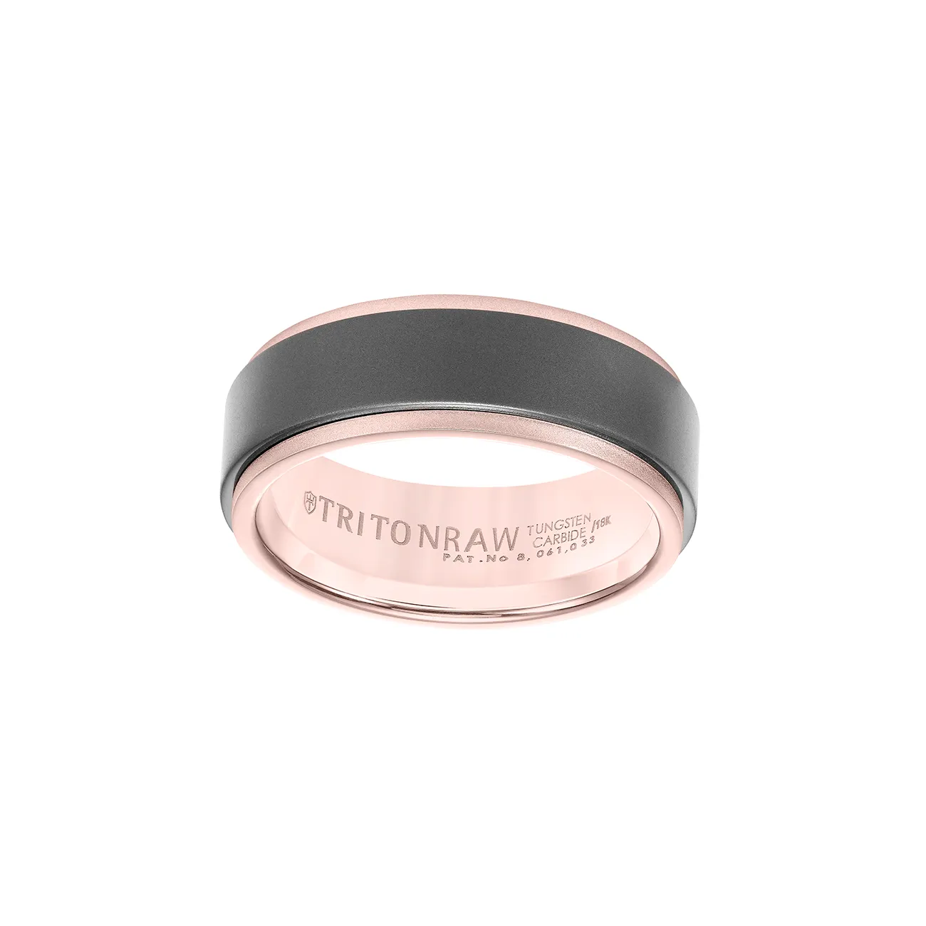 Triton RAW Men's 8mm 18K Rose Gold and Grey PVD Tungsten Step Edge Wedding Band