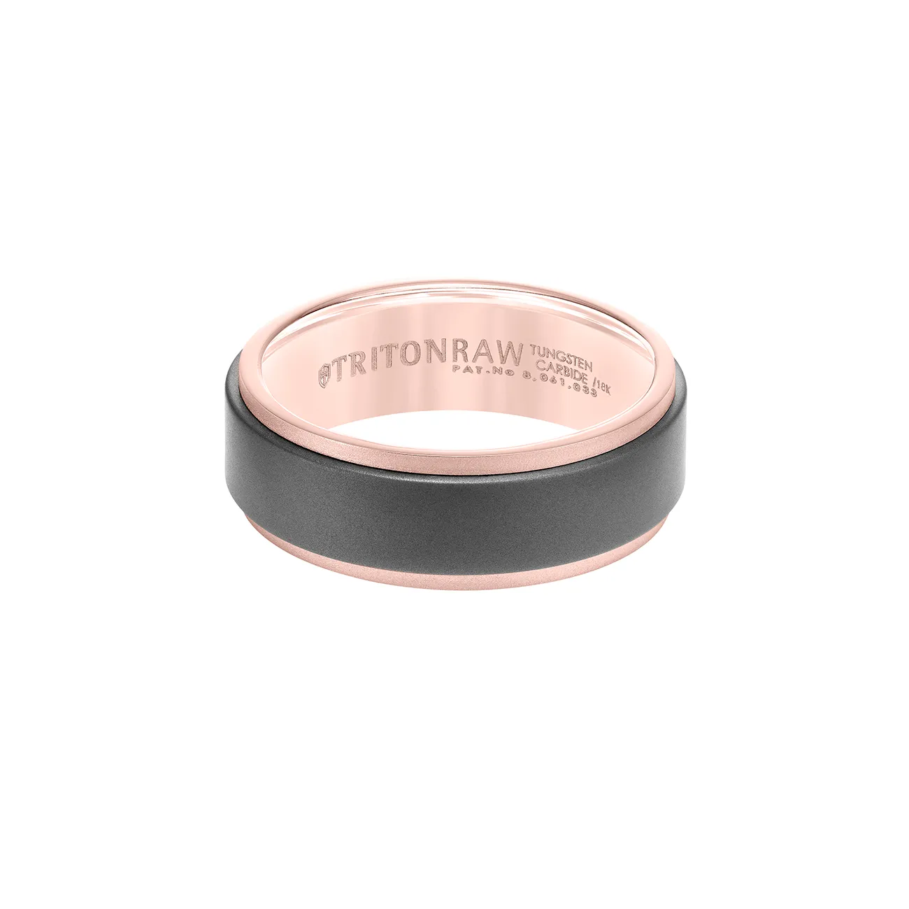 Triton RAW Men's 8mm 18K Rose Gold and Grey PVD Tungsten Step Edge Wedding Band