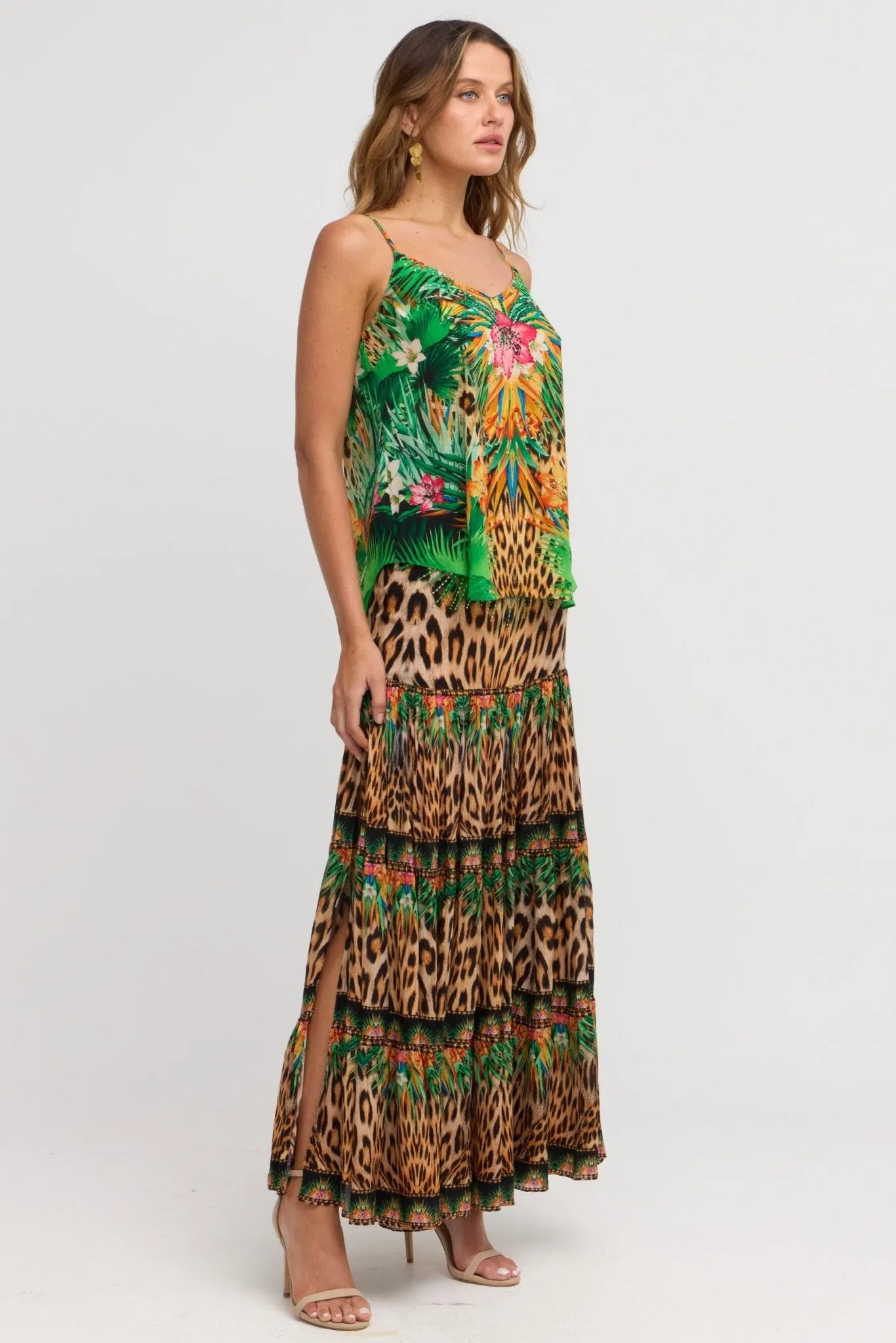 Tropical Temptation Maxi Skirt w Side Slit