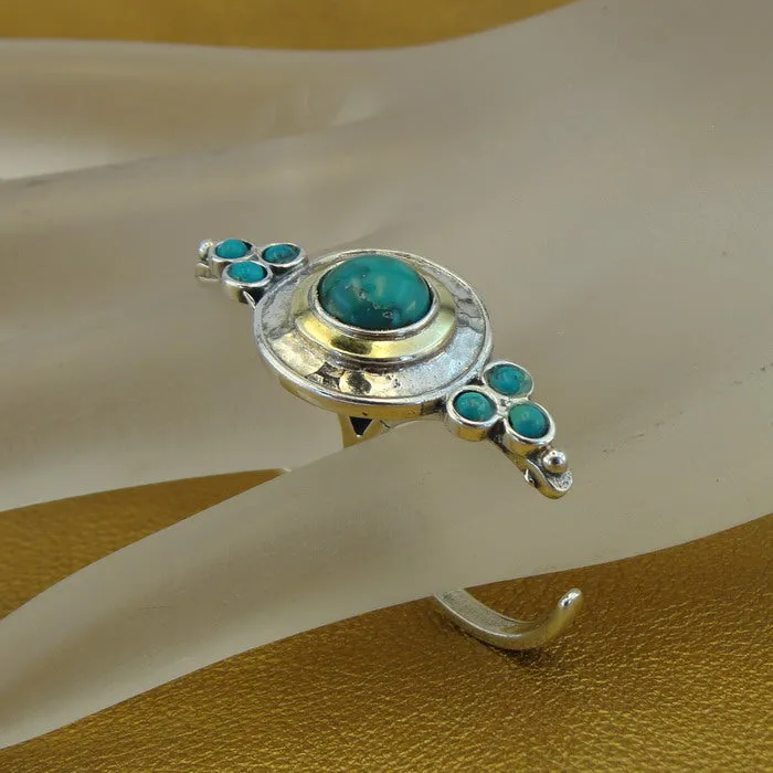 Turquoise 2 Finger Ring 9k Gold 925 Silver  sz 6,5.7, 7.5 Hadar Designers  ()SALE