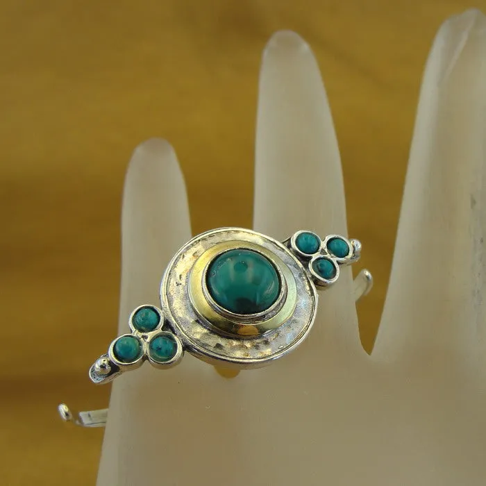 Turquoise 2 Finger Ring 9k Gold 925 Silver  sz 6,5.7, 7.5 Hadar Designers  ()SALE