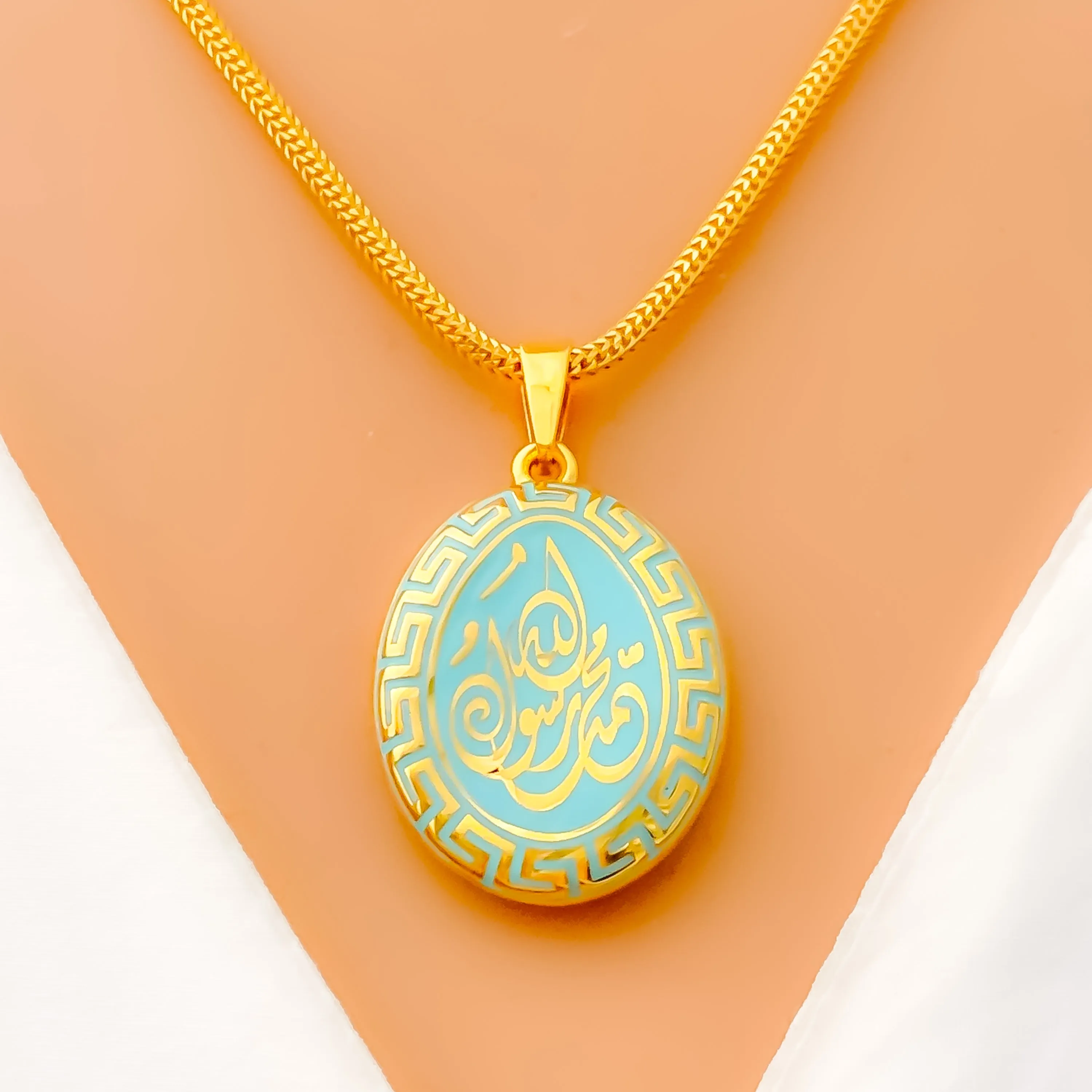 Unique Elongated 21k Gold Enamel Pendant