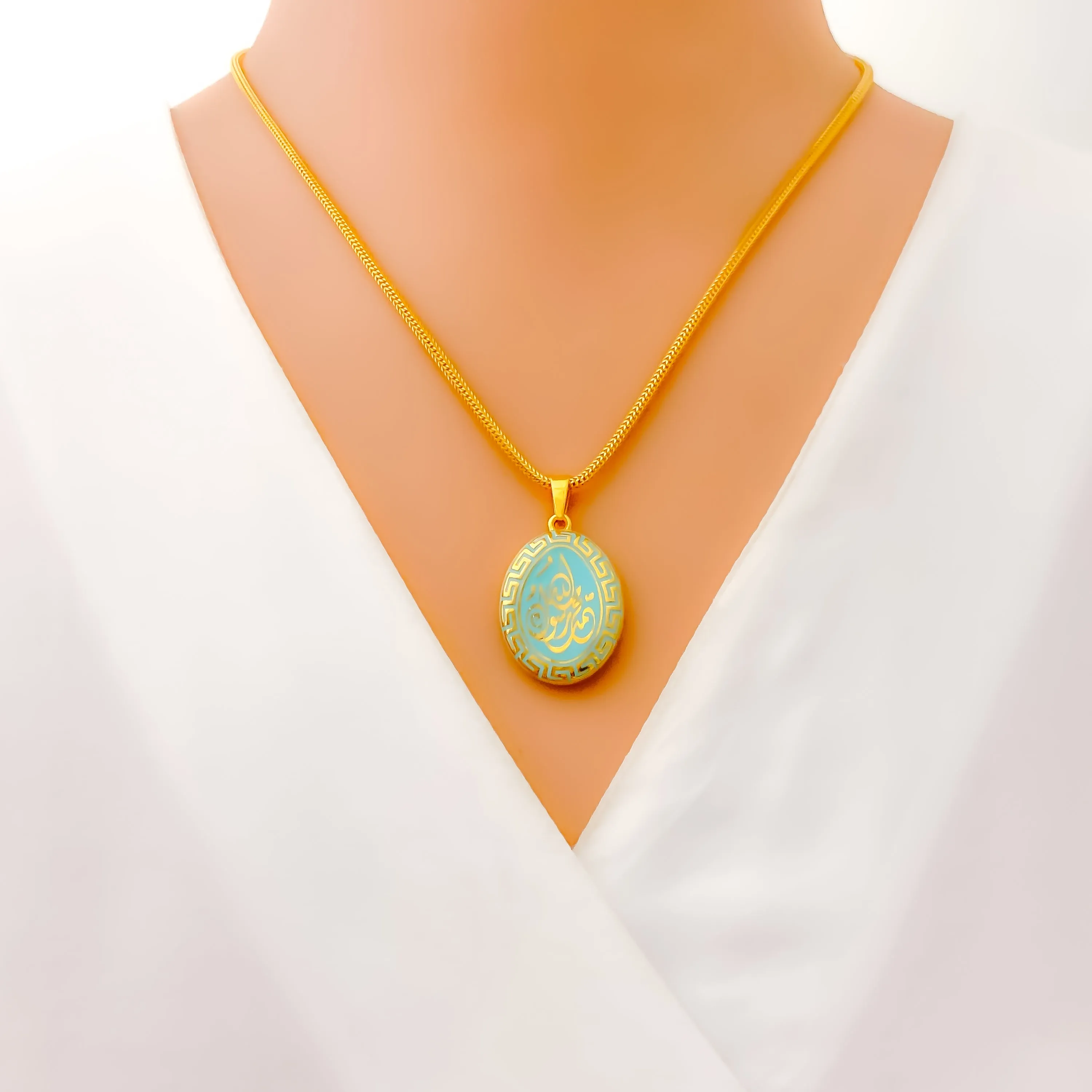 Unique Elongated 21k Gold Enamel Pendant