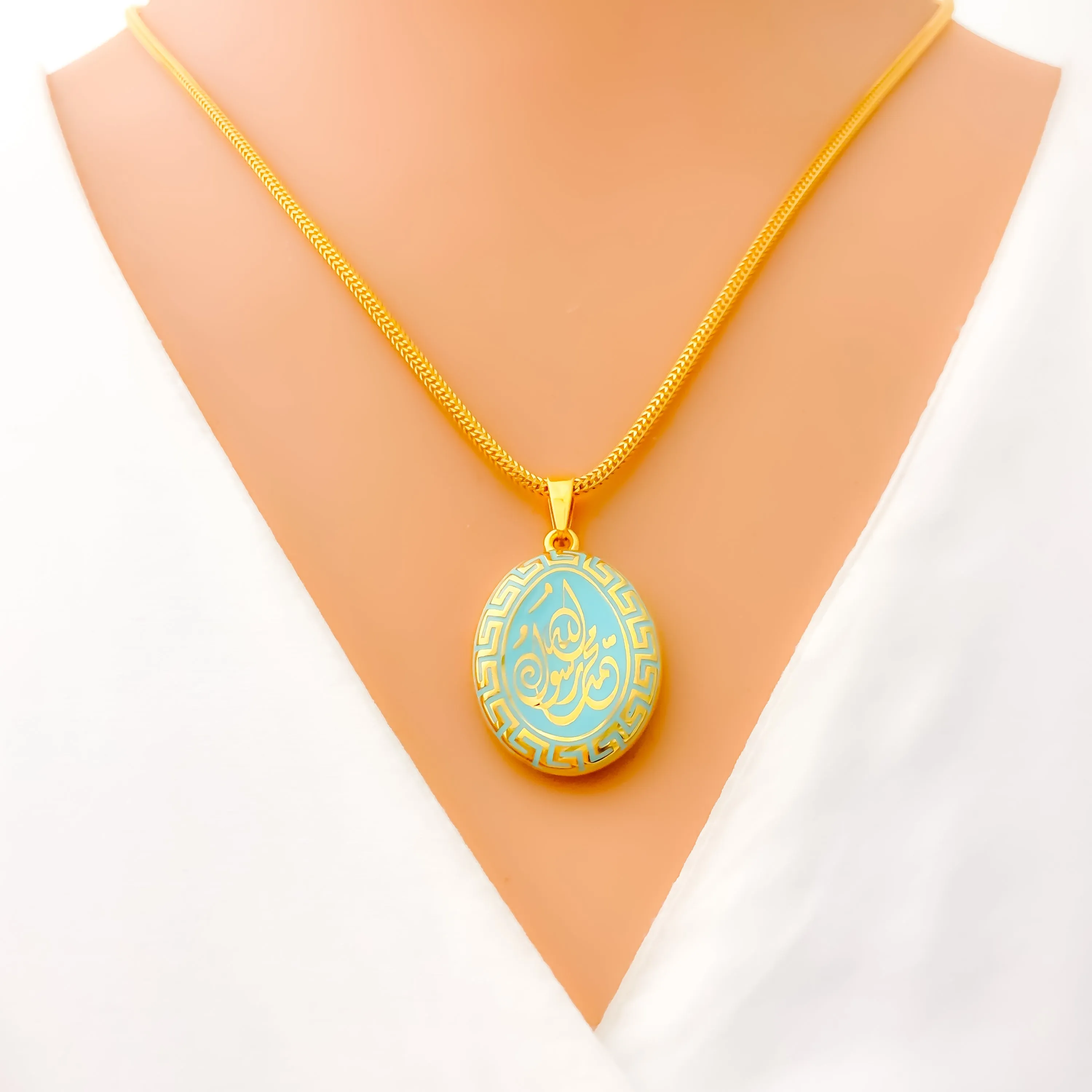 Unique Elongated 21k Gold Enamel Pendant