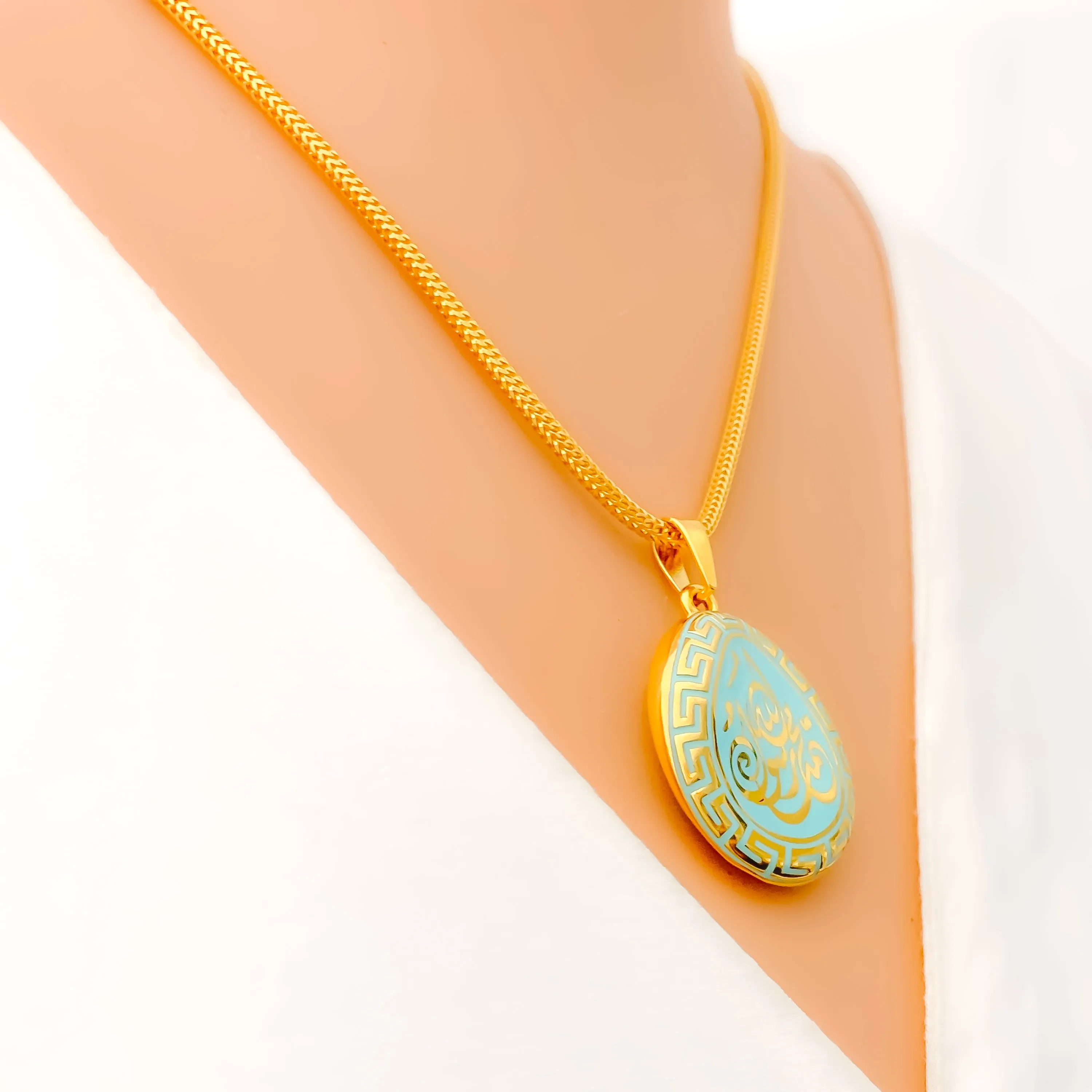 Unique Elongated 21k Gold Enamel Pendant