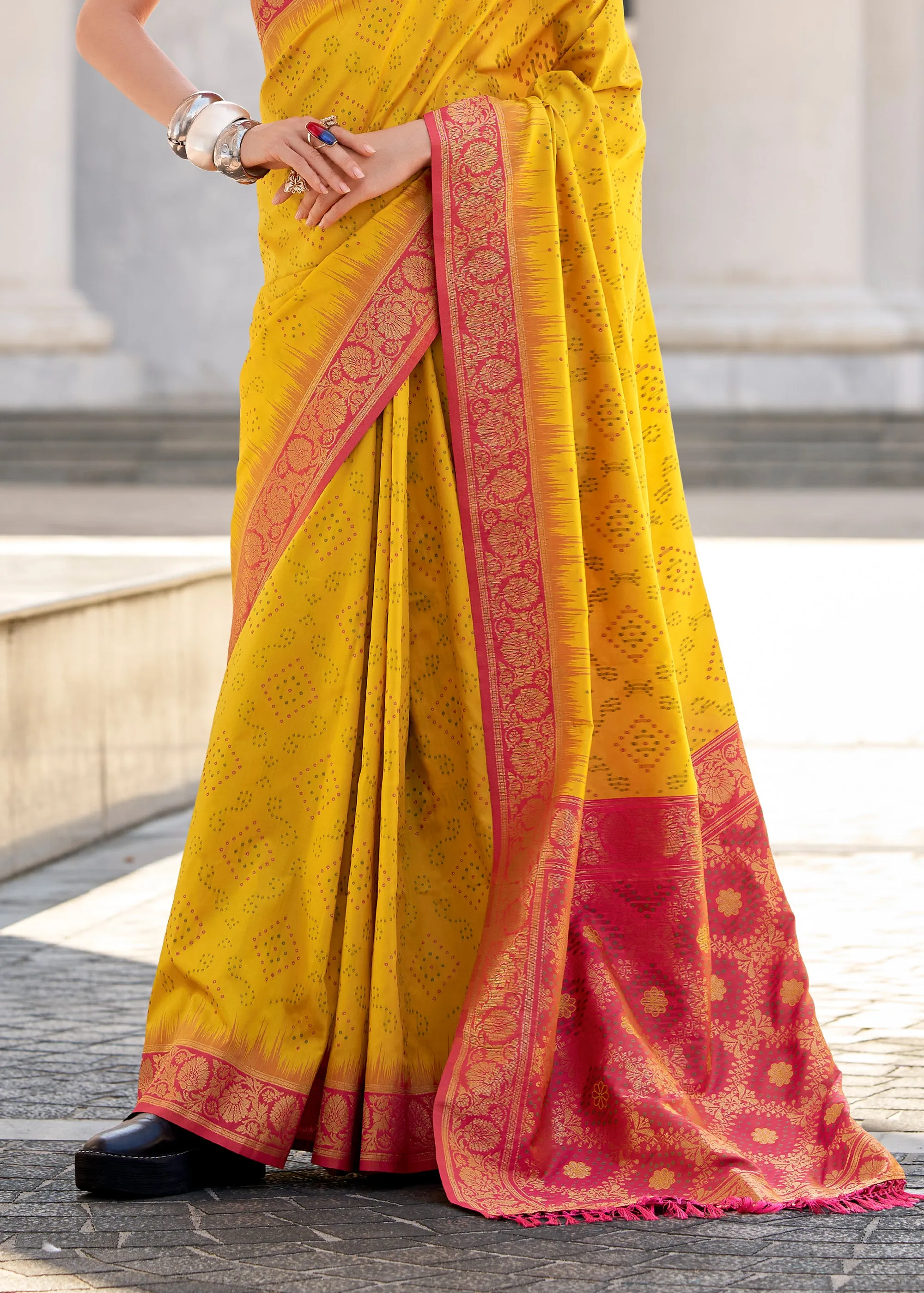 Vibrant Yellow Woven Banarasi Silk Saree