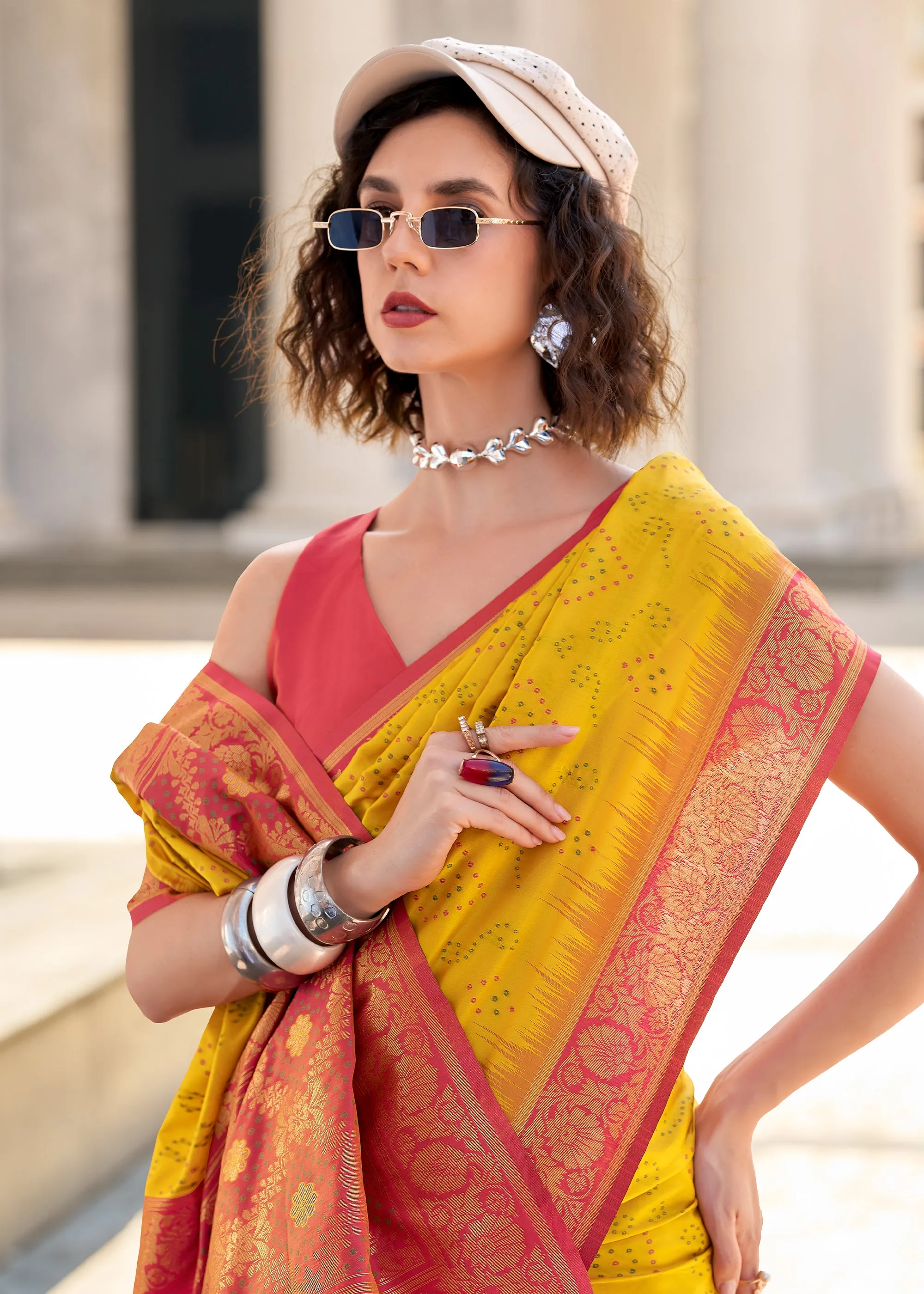 Vibrant Yellow Woven Banarasi Silk Saree