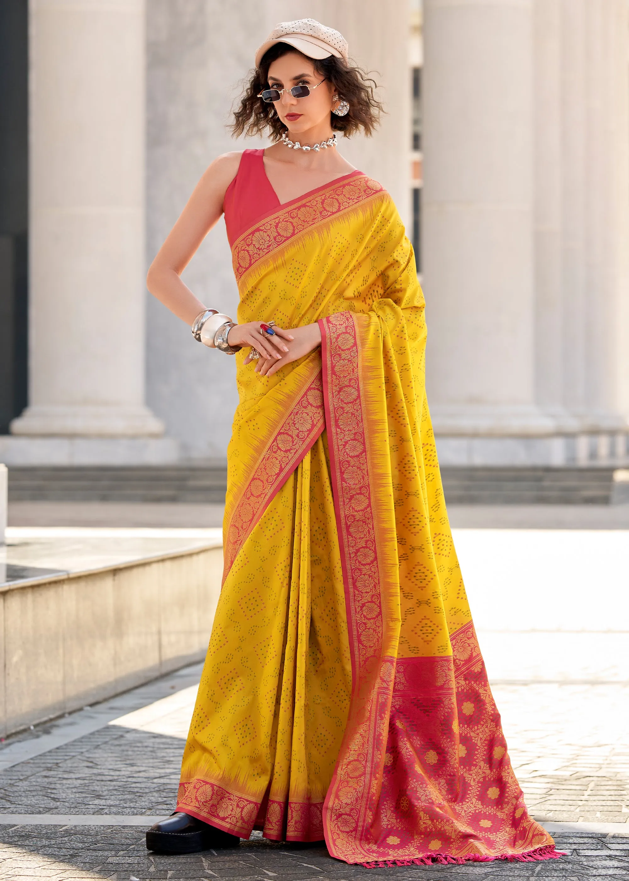 Vibrant Yellow Woven Banarasi Silk Saree