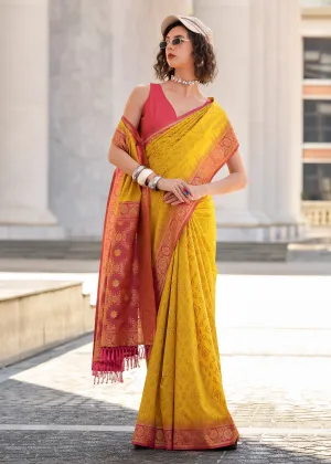 Vibrant Yellow Woven Banarasi Silk Saree
