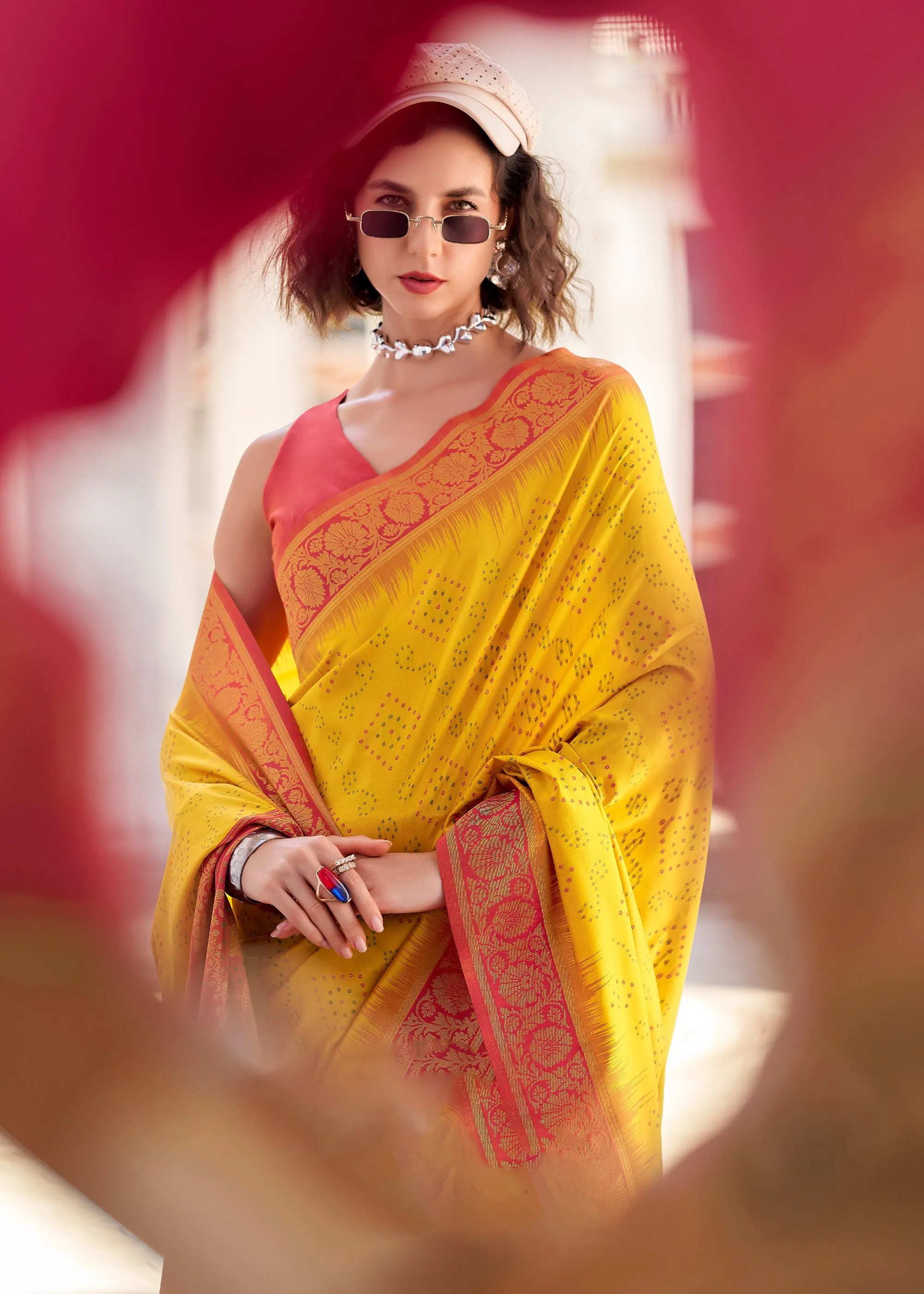 Vibrant Yellow Woven Banarasi Silk Saree