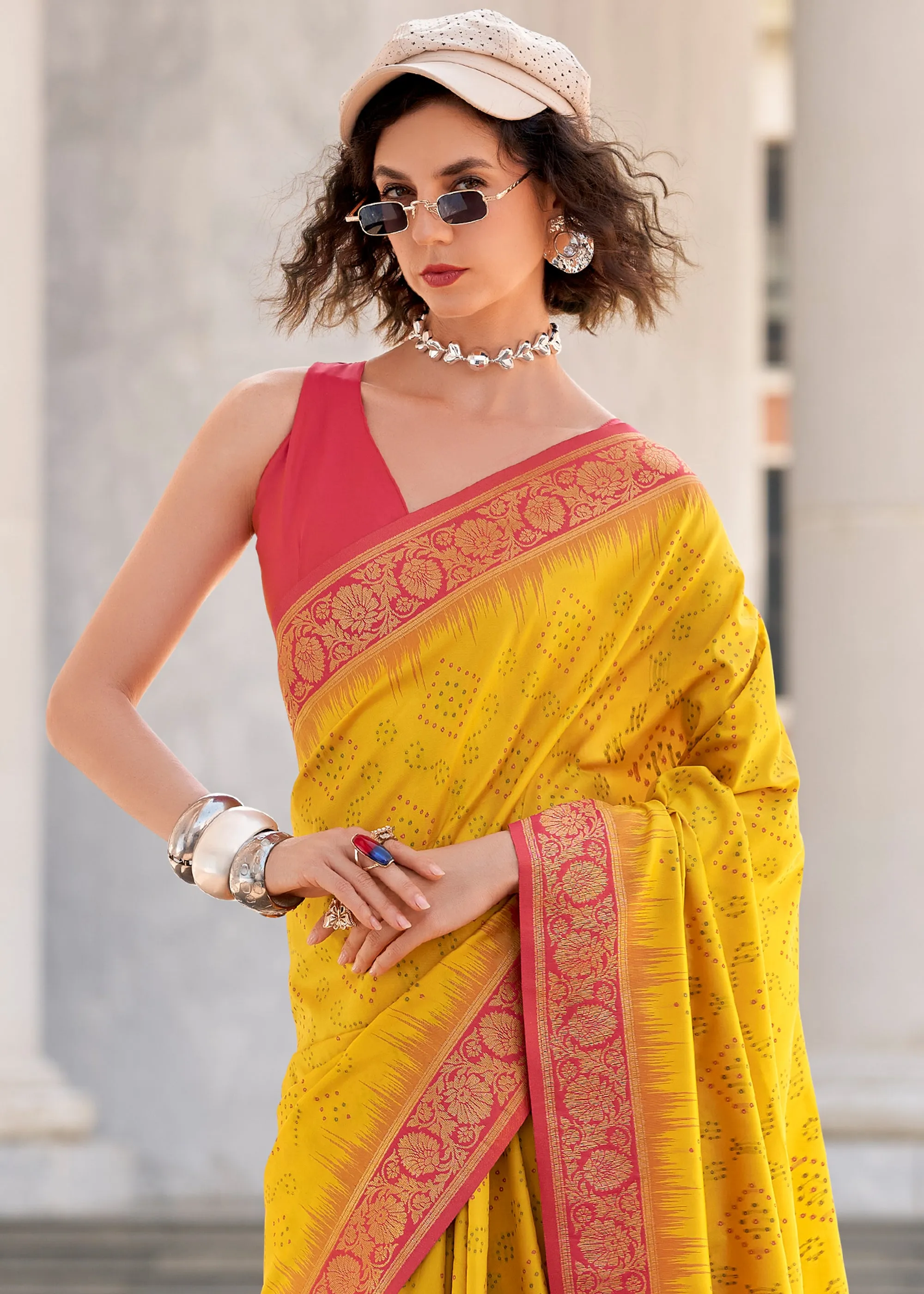 Vibrant Yellow Woven Banarasi Silk Saree