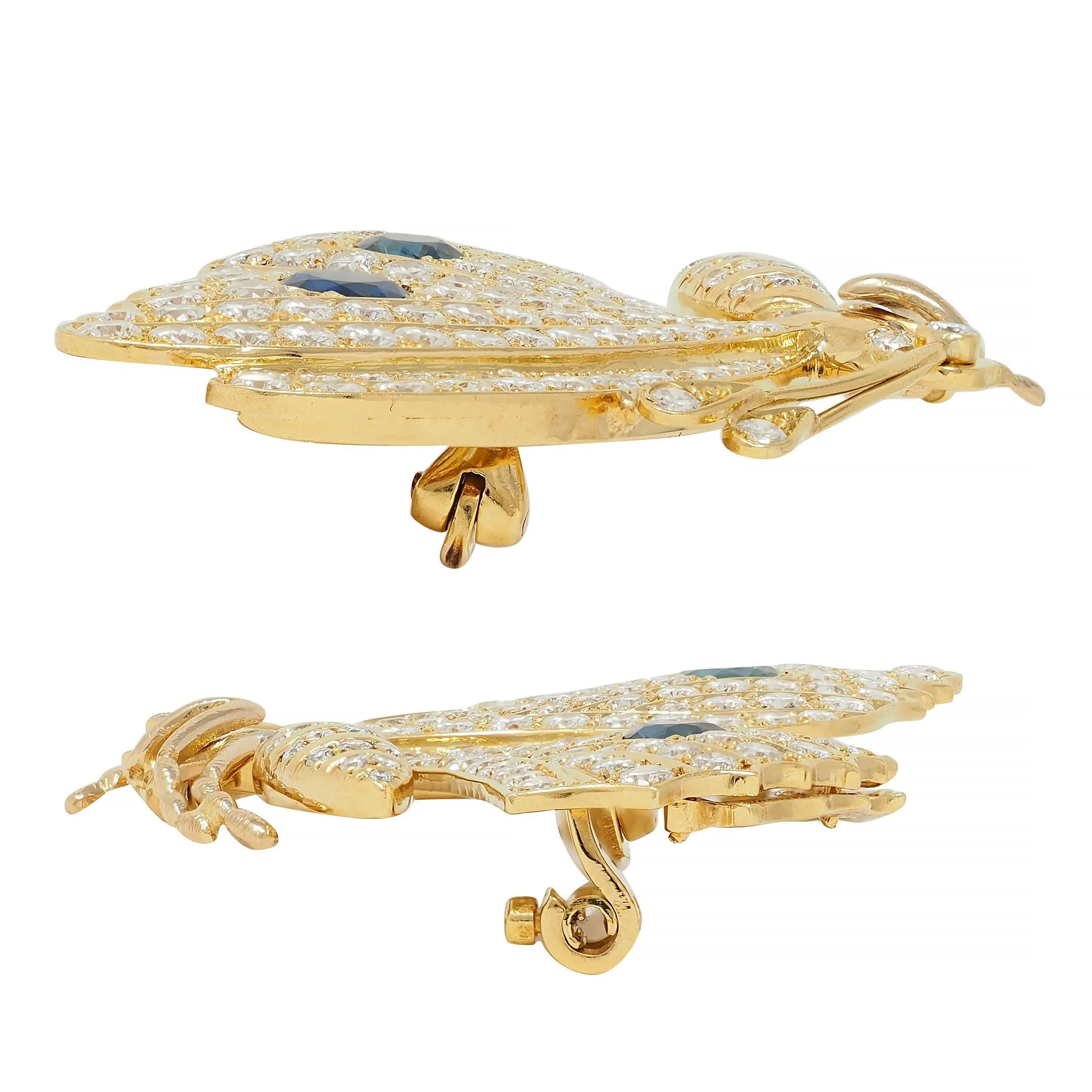 Vintage 6.50 CTW Sapphire Diamond 18 Karat Yellow Gold Butterfly Brooch