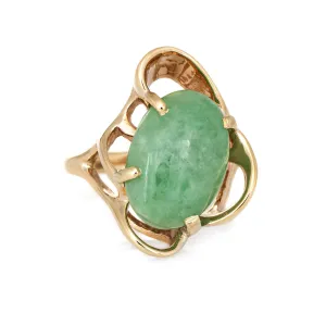 Vintage 70s Jade Ring 14k Yellow Gold Abstract Design Estate Fine Jewelry 6.5