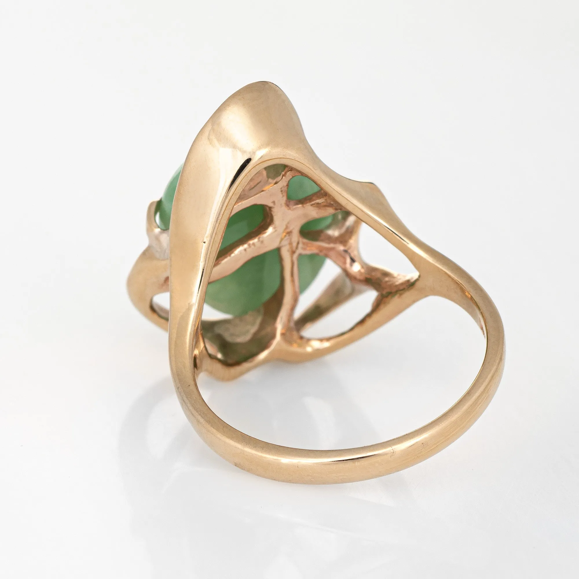 Vintage 70s Jade Ring 14k Yellow Gold Abstract Design Estate Fine Jewelry 6.5