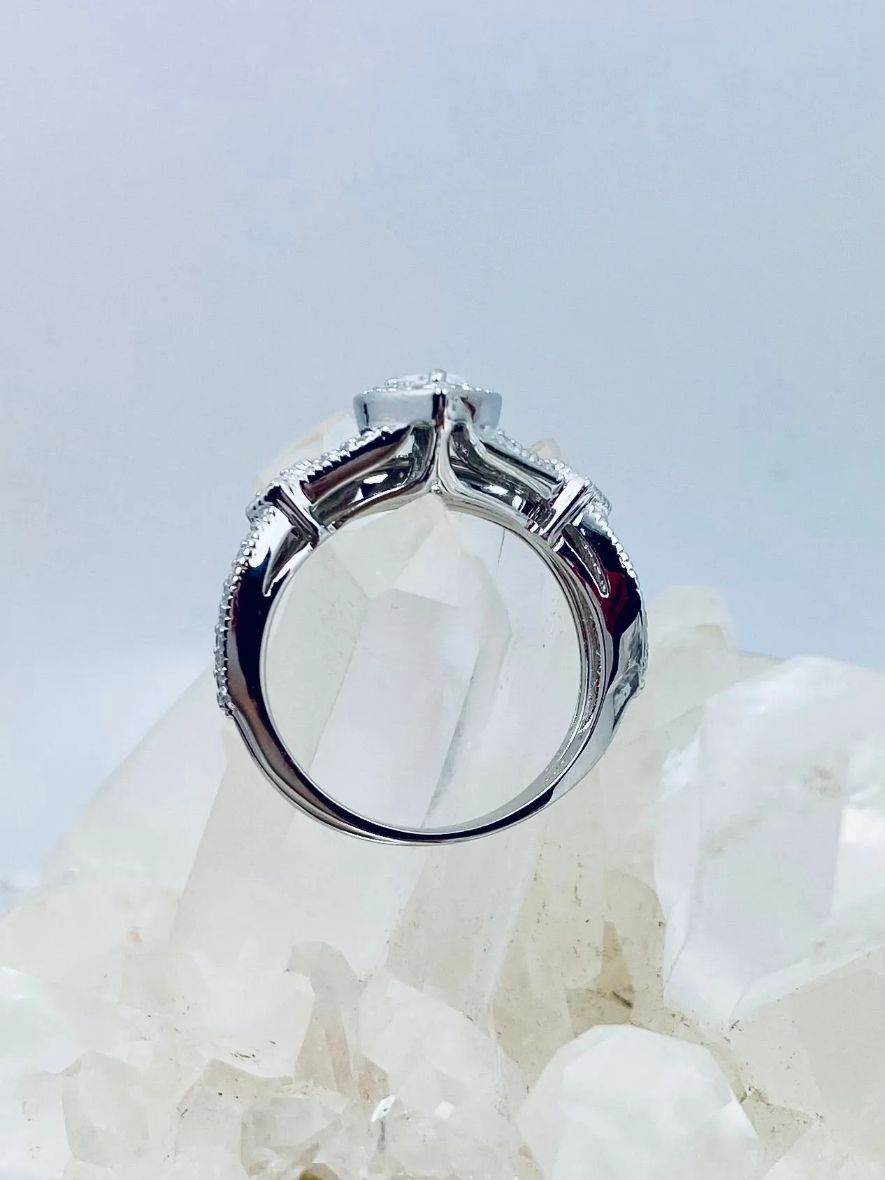 Wedding Band set, White CZ Ring & Band, Infinity Flame Ring with Matching Band, D312