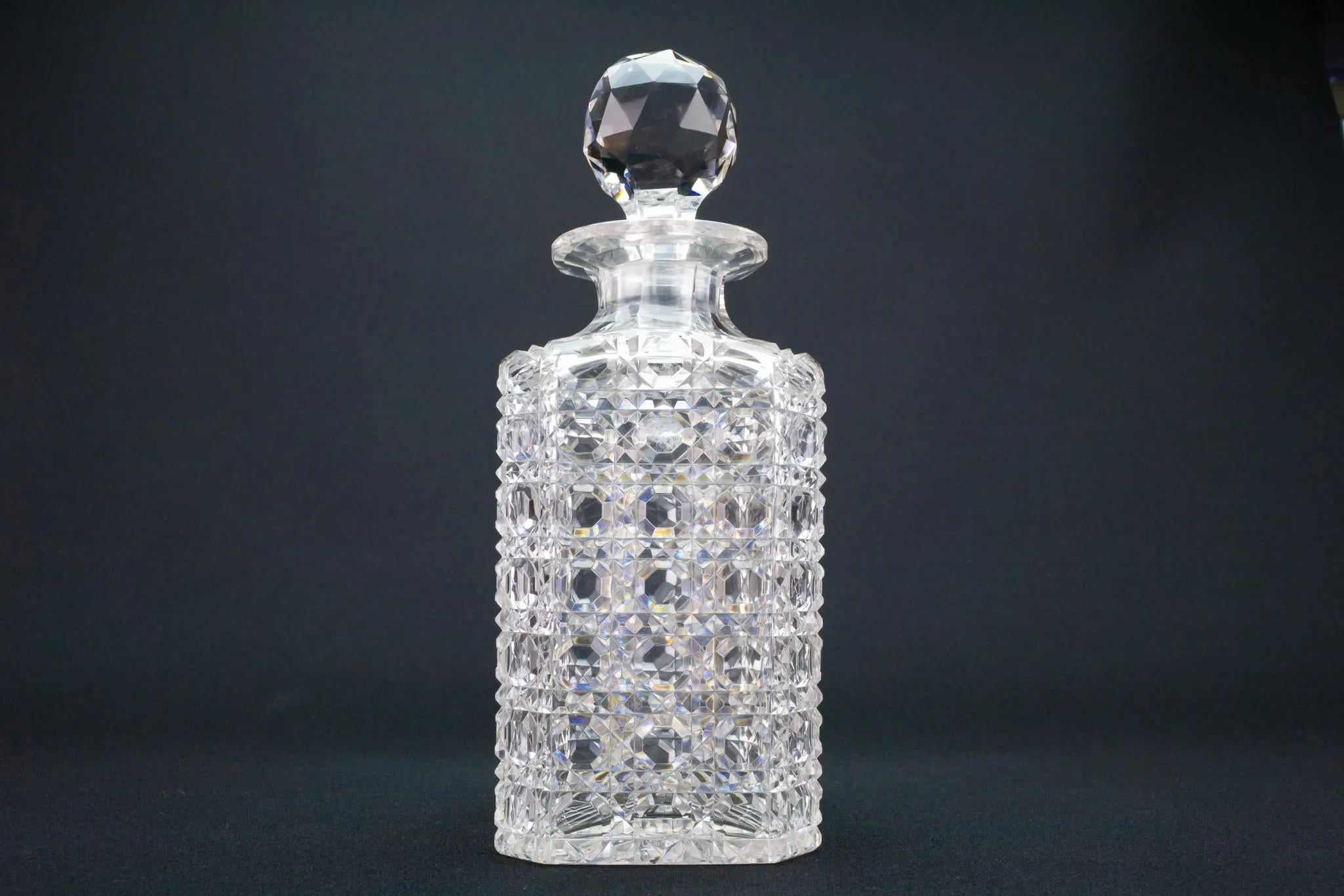 Whisky Decanter Square Cut Glass, English Early 1900s