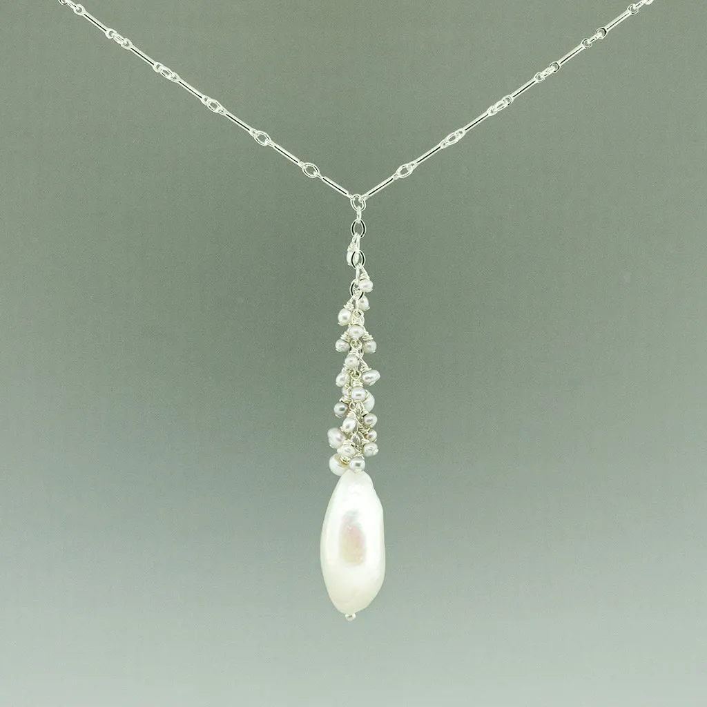 White Oval Pearl, Drop Necklace