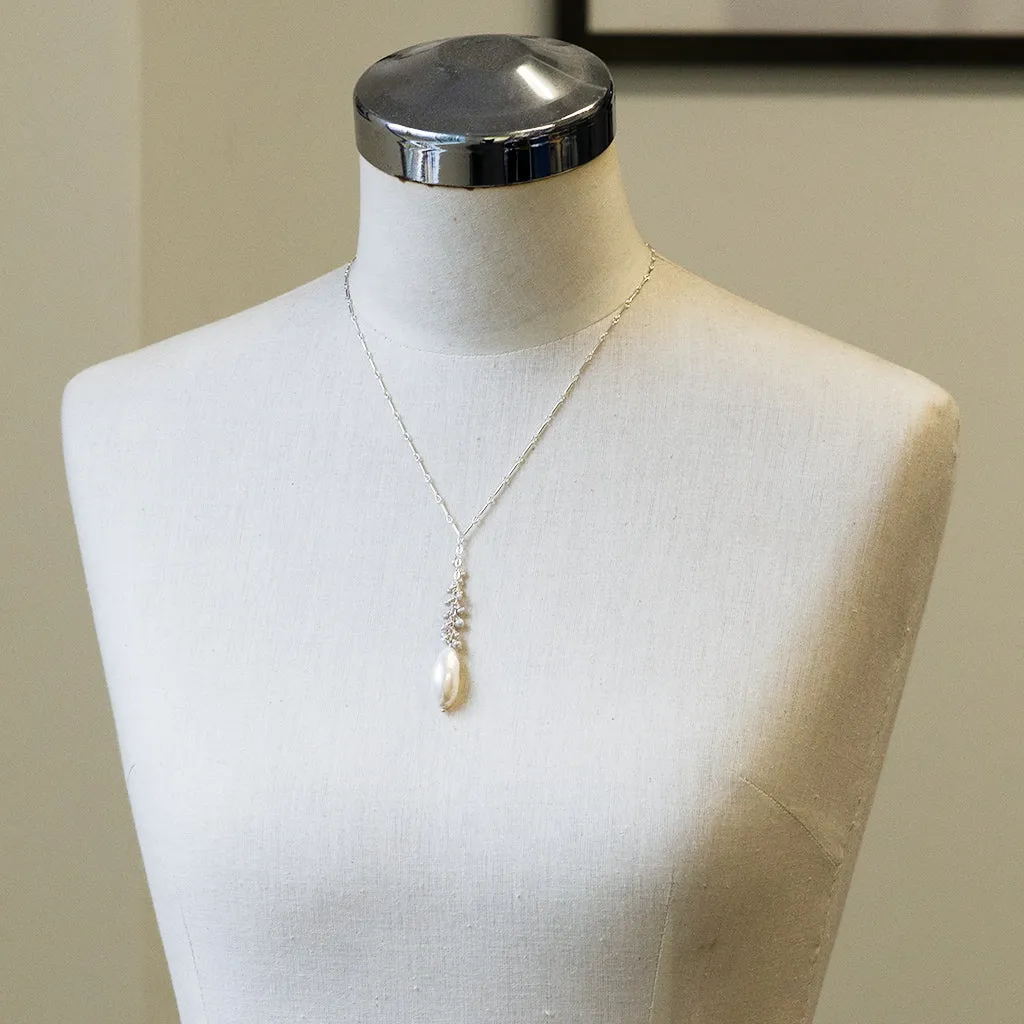White Oval Pearl, Drop Necklace