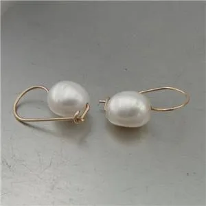 White Pearl Earrings Oval 14k Gold Fil Natural Handmade Hadar Designers (V)