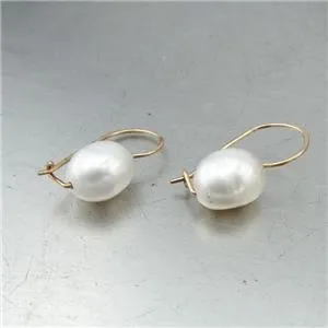 White Pearl Earrings Oval 14k Gold Fil Natural Handmade Hadar Designers (V)