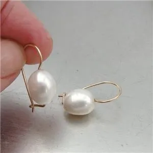 White Pearl Earrings Oval 14k Gold Fil Natural Handmade Hadar Designers (V)