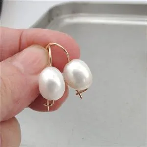 White Pearl Earrings Oval 14k Gold Fil Natural Handmade Hadar Designers (V)