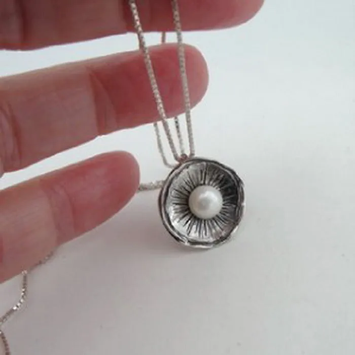 White Pearl Pendant 925 Sterling Silver Unique Handmade Hadar Designers (AV)LAST
