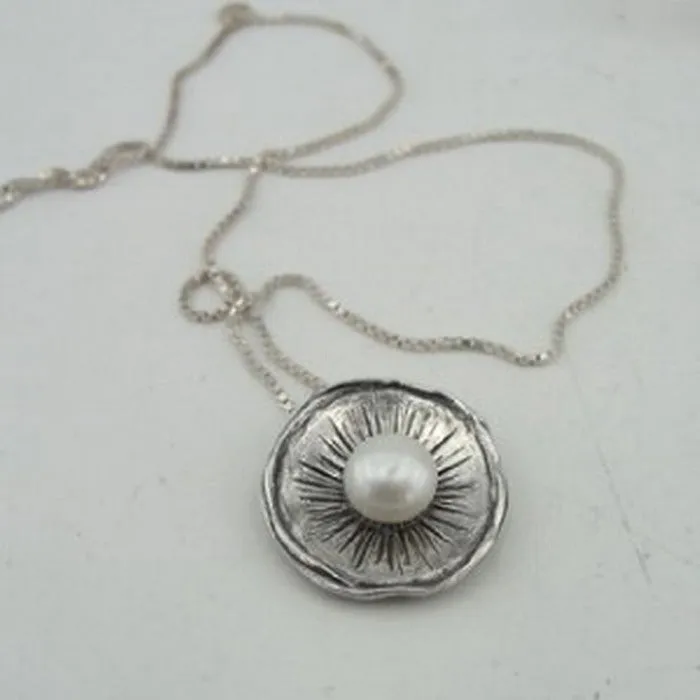 White Pearl Pendant 925 Sterling Silver Unique Handmade Hadar Designers (AV)LAST