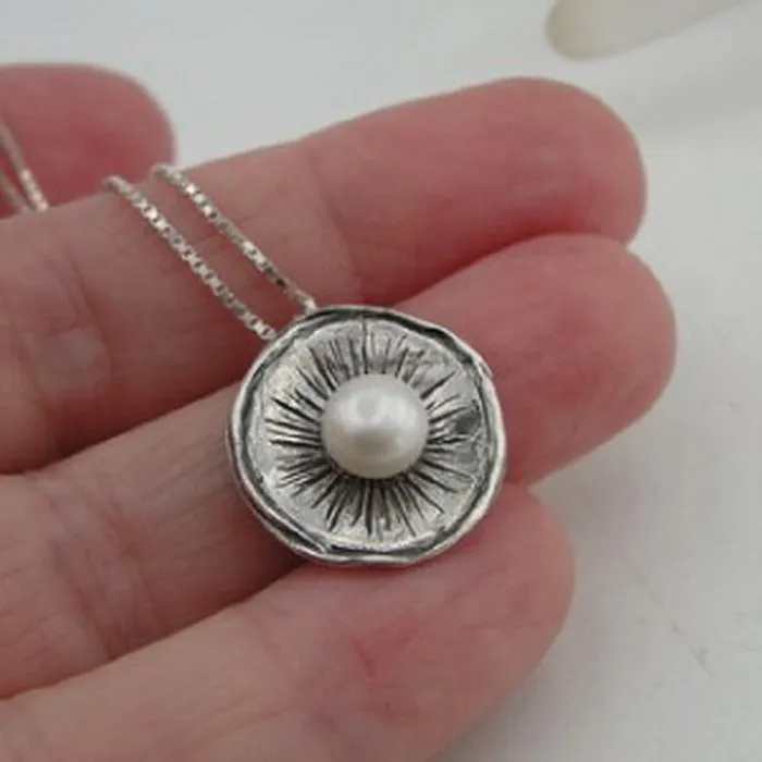 White Pearl Pendant 925 Sterling Silver Unique Handmade Hadar Designers (AV)LAST