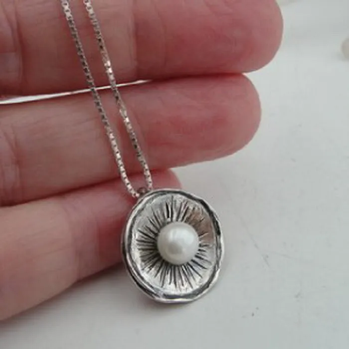 White Pearl Pendant 925 Sterling Silver Unique Handmade Hadar Designers (AV)LAST