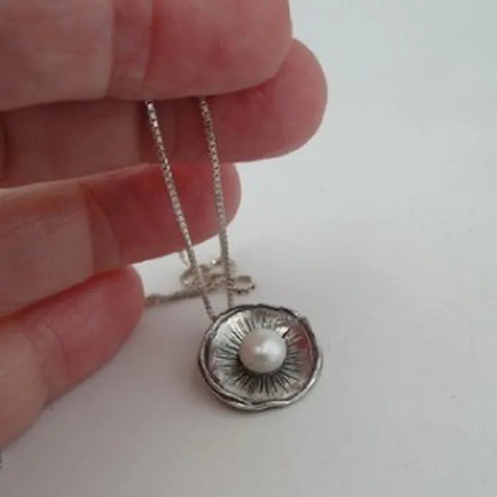 White Pearl Pendant 925 Sterling Silver Unique Handmade Hadar Designers (AV)LAST