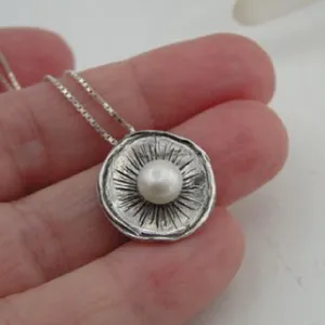 White Pearl Pendant 925 Sterling Silver Unique Handmade Hadar Designers (AV)LAST