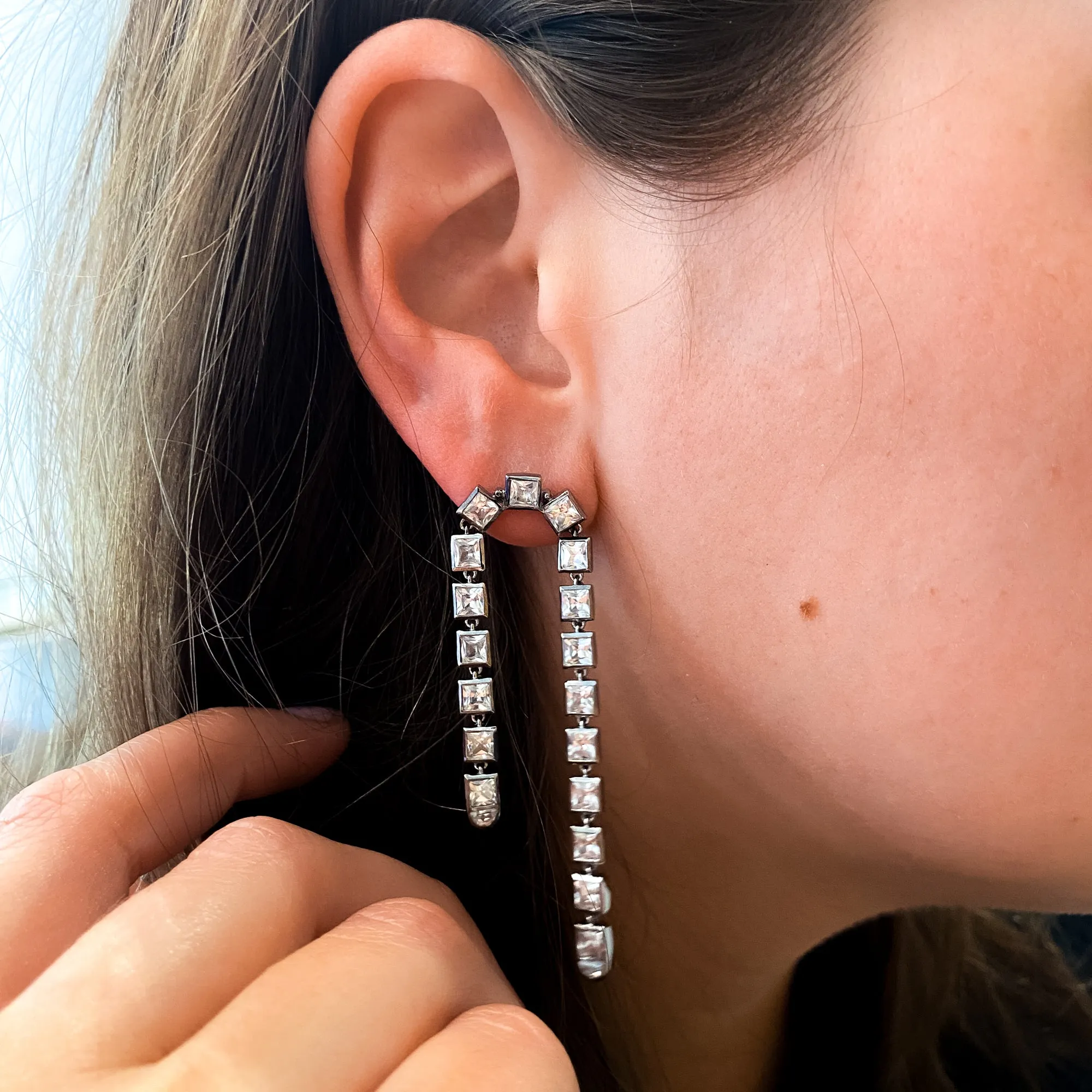 White Zircon Arc Earrings