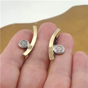 White Zircon Earrings 9K Yellow Gold 925 Silver Handmade  Hadar Designers Deco